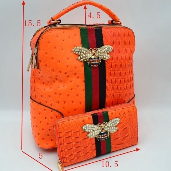 2N1 Queen Bee Stripe Ostrich Croc Backpack - Brown main image 7